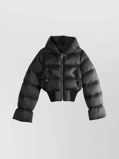 RICK OWENS HOODED QUILTED DOWN JACKET WITH ELASTIC HEM