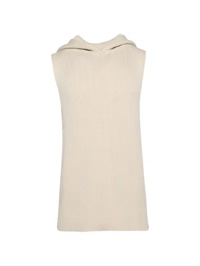 Rick Owens Hooded Ribbed Tank In Neutral
