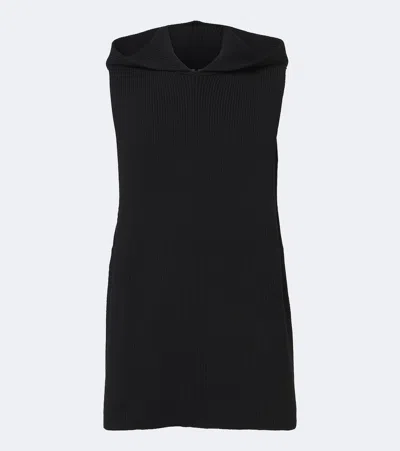 Rick Owens Hooded Ribbed-knit Virgin Wool Tank Top In Black