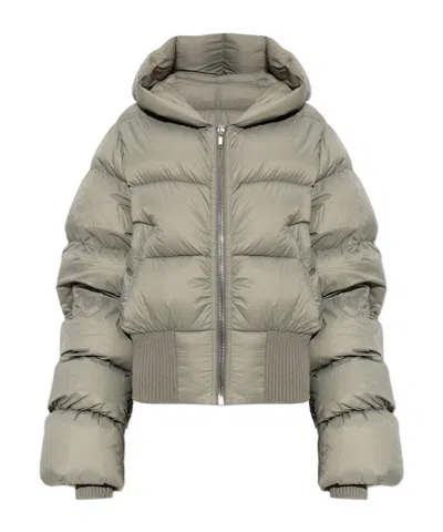 Rick Owens Hooded Short Down Jacket In Green