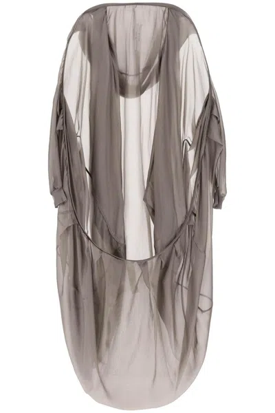 Rick Owens Hooded Silk Habotai Bubble Coat With In Grey
