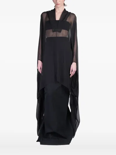 Rick Owens Hooded Silk Kaftan In Black