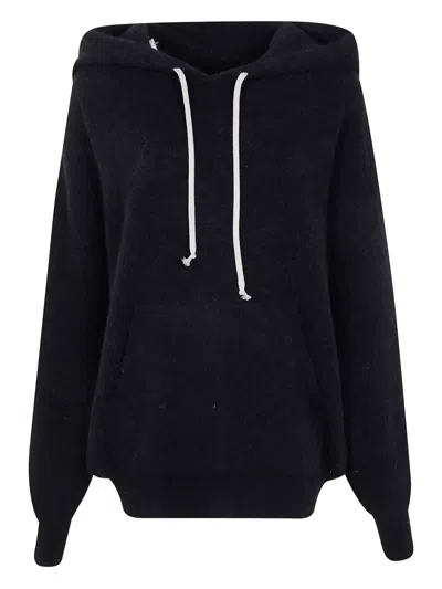 Rick Owens Hooded Sweater With Drawstring And Pocket In Black