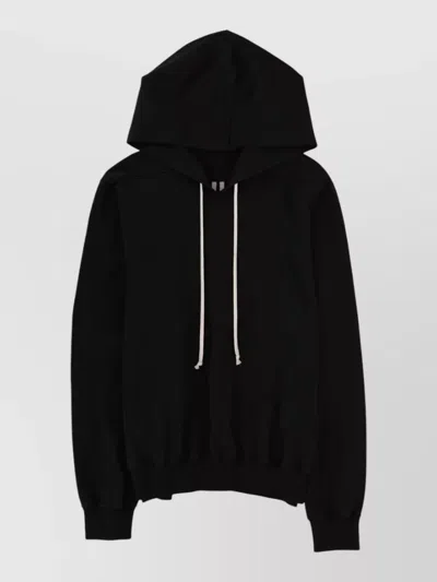 Rick Owens Hooded Sweatshirt Print Oversized Ribbed Cuffs In Black