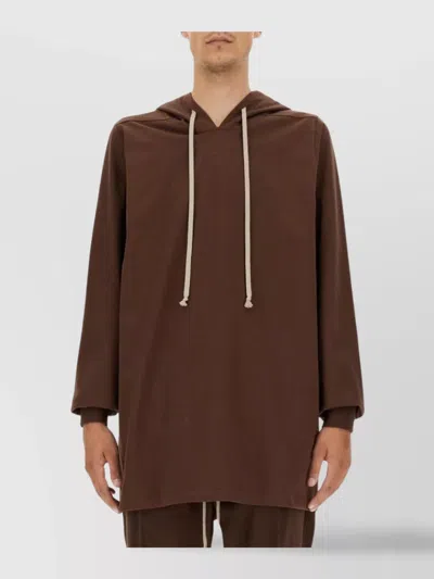 Rick Owens Hooded T-shirt Oversized Long Sleeves In Brown