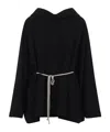 Rick Owens Hooded Tunic Mini Dress With Adjustable Waist In Black