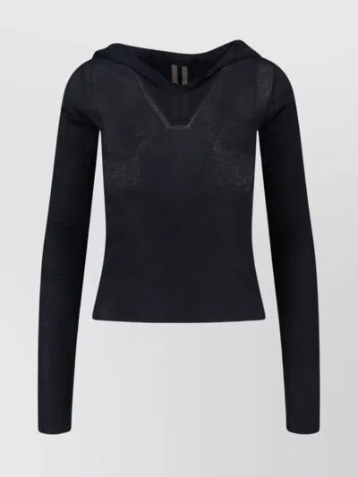 RICK OWENS HOODED TOP WITH SHORT SLEEVES AND SHEER FABRIC