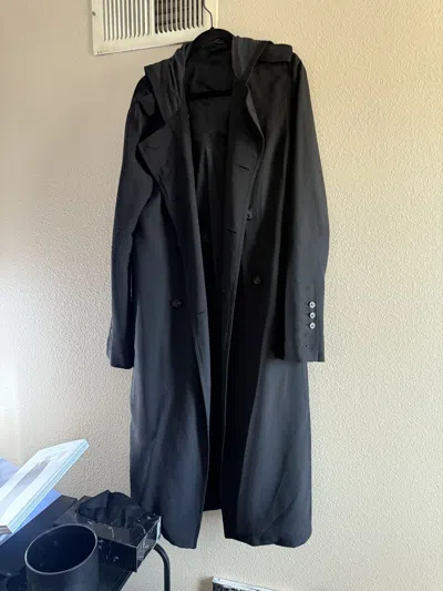 Pre-owned Rick Owens Hooded Trench Coat Dirt S/s 2018 In Black