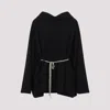 Rick Owens Hooded Tunic Mini Dress With Adjustable Waist In Black