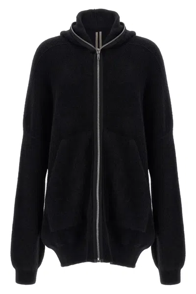 Rick Owens Hooded Wool Cardigan In Black