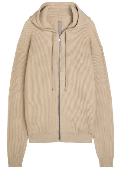 Rick Owens Hooded Wool Jumper In Gold