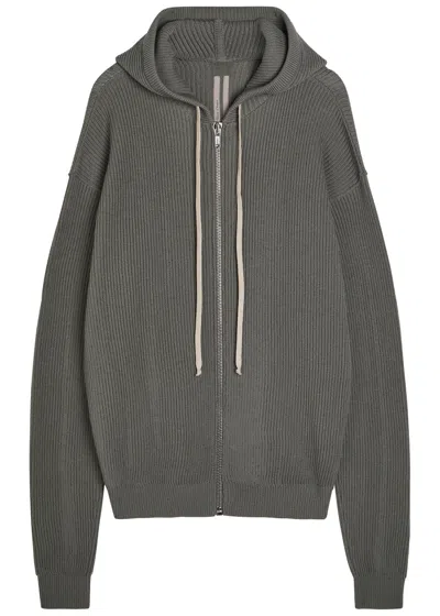 Rick Owens Hooded Wool Jumper In Gray