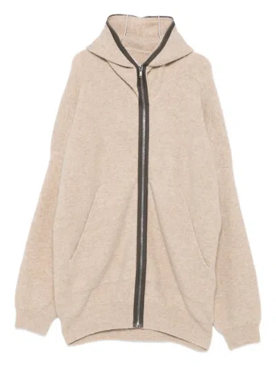 Rick Owens Hooded Zip-front Cardigan In Neutral