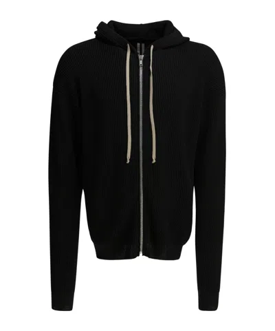 Rick Owens Ribbed Virgin Wool Zip-up Hoodie In Blue