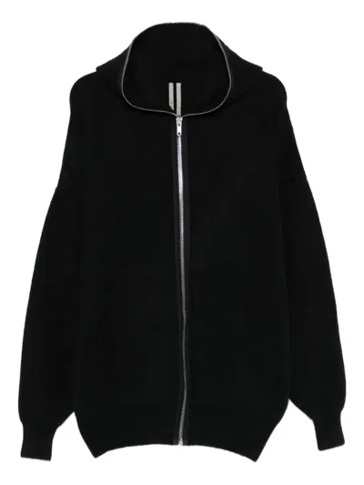 Rick Owens Hooded Zip-up Hoodie In Black