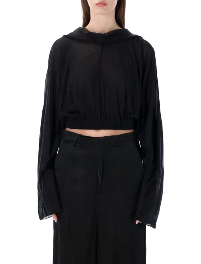 Rick Owens Cropped Hooded Tunic In Black