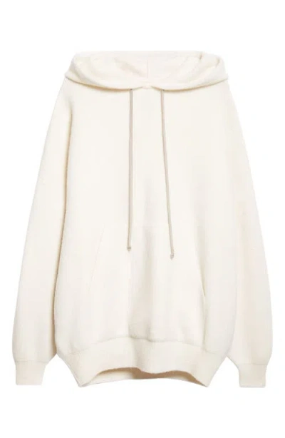 Rick Owens Hun Alpaca Blend Sweater Hoodie In White