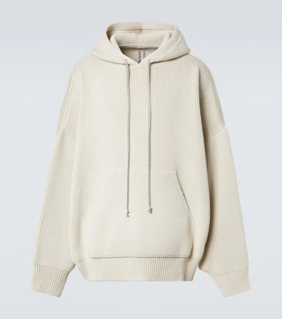 Rick Owens Hun Ribbed-knit Virgin Wool Hoodie In White
