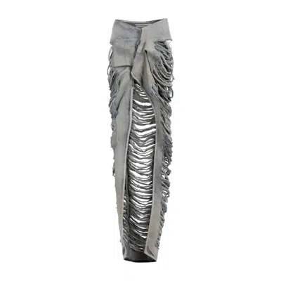 RICK OWENS HUSTLER BLUE SHREDDED COTTON EDFU SKIRT