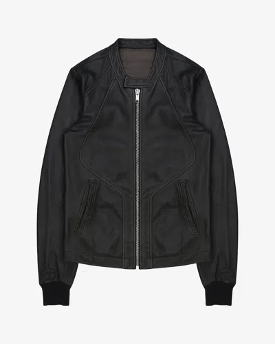 Pre-owned Rick Owens Intarsia Leather Bomber Jacket In Black