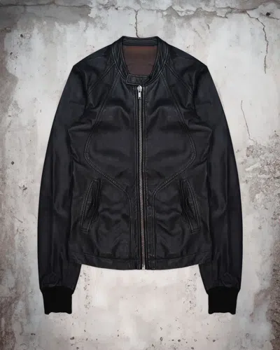 Pre-owned Rick Owens Intarsia Leather Bomber Jacket In Black