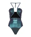 Rick Owens Iridescent-effect Cut-out Swimsuit In Blue