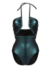 Rick Owens Prong Iridescent One Piece Swimsuit In Green