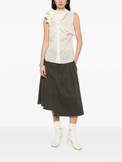 Rick Owens Island Sleeveless Draped Shirt In White