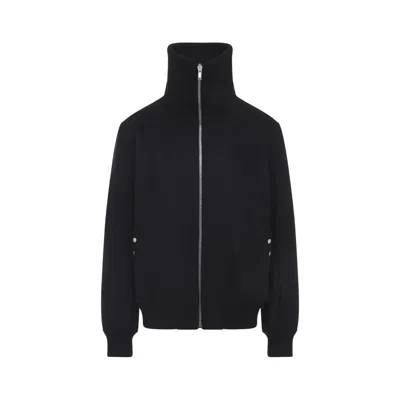 Rick Owens High Collar Jacket With Ribbed Cuffs And Hem In Black