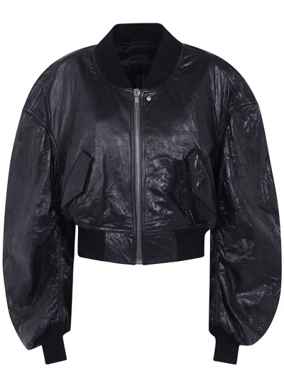 Rick Owens Jacket Cropped Leather "secchia" In Black