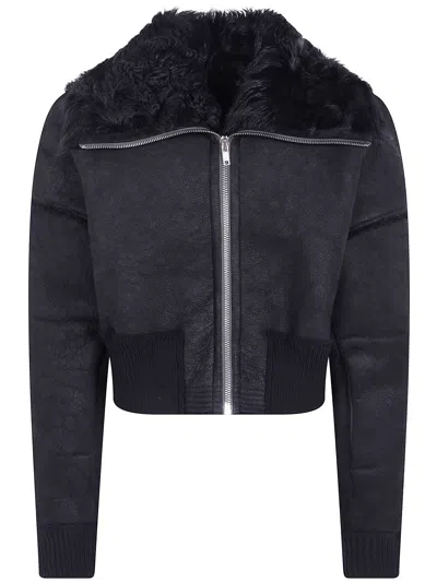 Rick Owens Cropped Aviator Leather Jacket In Multi