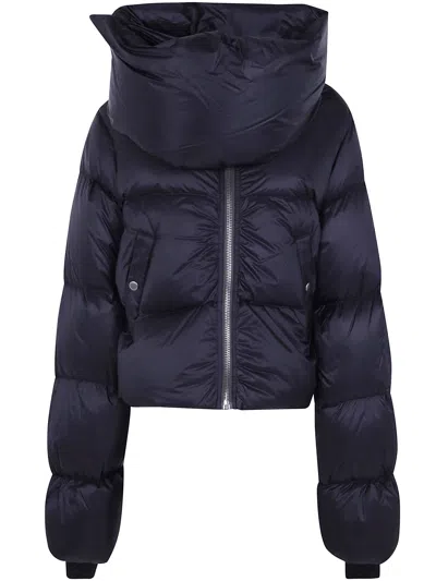 Rick Owens Jacket Hooded "funnel Neck" In Blue