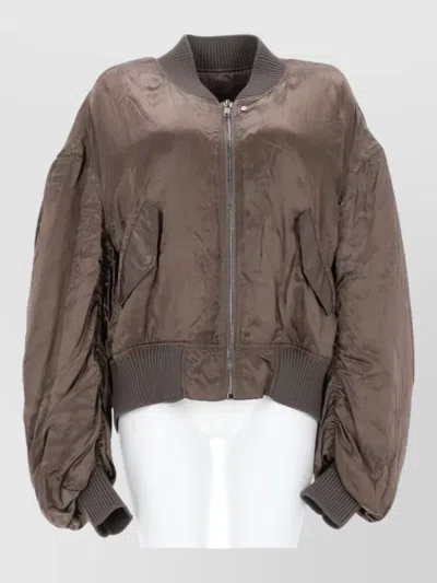 Rick Owens Jacket Oversized Sleeves Side Pockets Ribbed Cuffs Hem In Brown