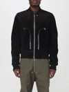 Rick Owens Leather Jacket With High Collar And Ribbed Accents In Black