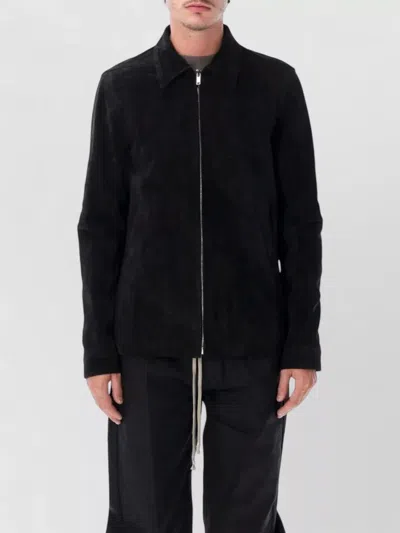 Rick Owens Jacket Suede Texture Collar Detail Pockets In Black