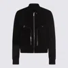 Rick Owens Leather Jacket With High Collar And Ribbed Accents In Black