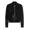 Rick Owens Leather Jacket With High Collar And Ribbed Accents In Black