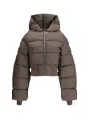 Rick Owens Brown Down Jacket With Crop Design And Fixed Hood In Tech Fabric Woman In Brown