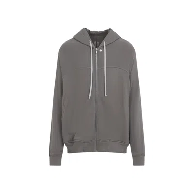 Rick Owens Hooded Jacket Drawstring Ribbed Cuffs Hem In Gray