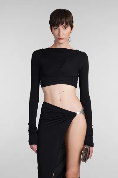 Rick Owens Jade Ls Crop Topwear In Black Viscose