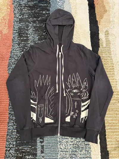 Pre-owned Rick Owens Jason Painted Graphic Hoodie In Black
