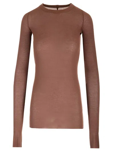 Rick Owens Jersey Crew Neck Top Knitwear Brown