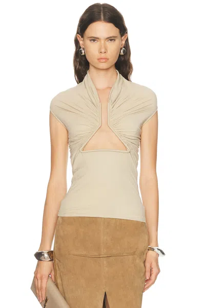 Rick Owens Jersey Short Sleeve Prong Top In Neutral