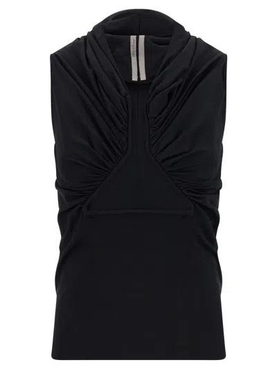 Rick Owens Cutout Gathered Jersey Top In Black