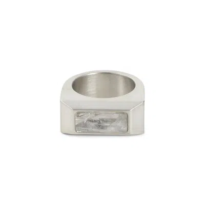 Rick Owens Crystal Pyramid Ring Engraved Detail In Metallic