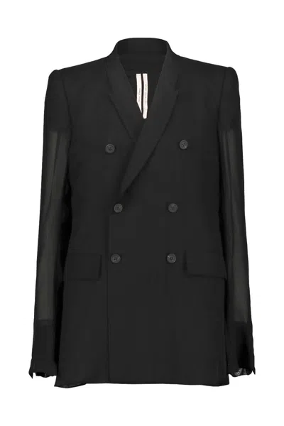 Rick Owens Jmf Double-breasted Silk Blazer In Black