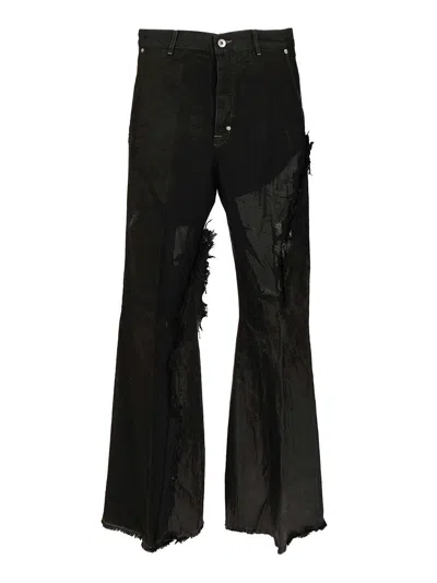 Rick Owens Joris Megacrust Denim And Cotton Tela Trousers Black