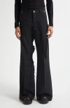 Rick Owens Joris Mixed Media Bootcut Jeans In Black