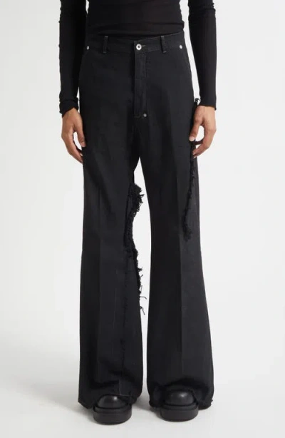 Rick Owens Joris Mixed Media Bootcut Jeans In Black