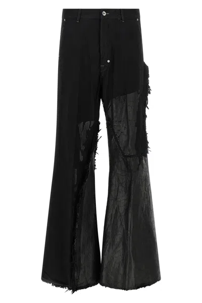 Rick Owens Wide Leg Trousers Featuring Frayed Edges In Black